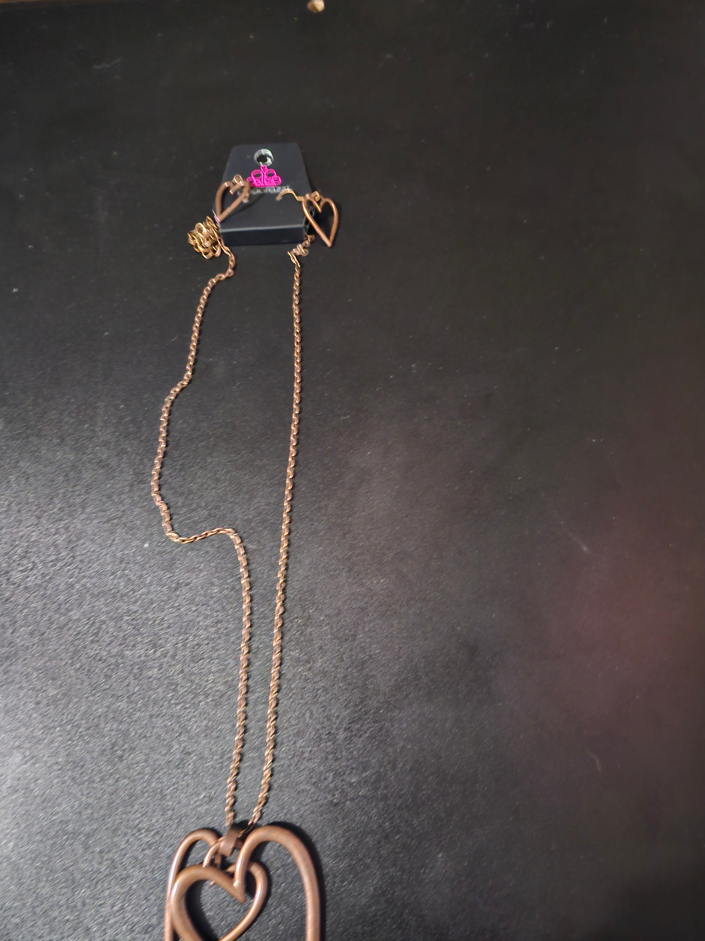 Double heart copper earrings and necklace set
