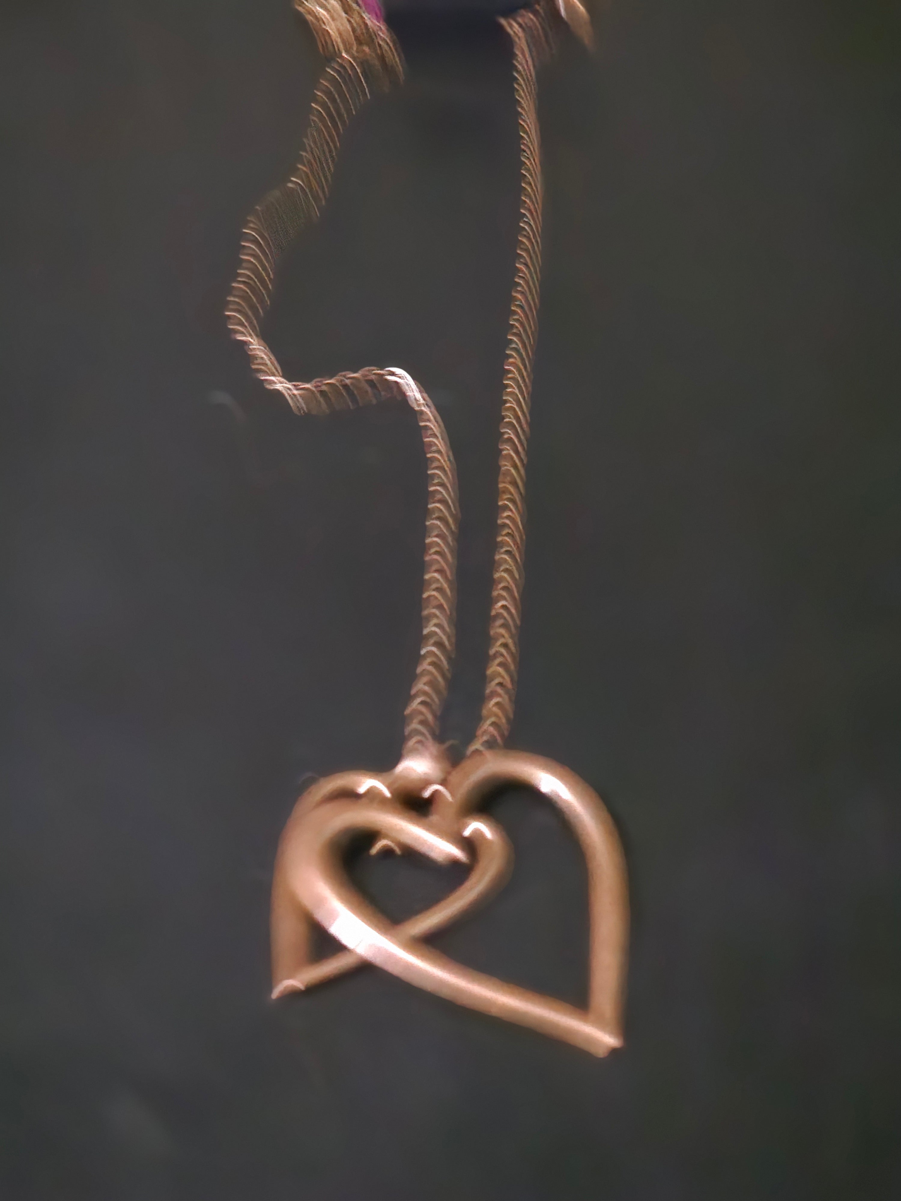 Double heart copper earrings and necklace set