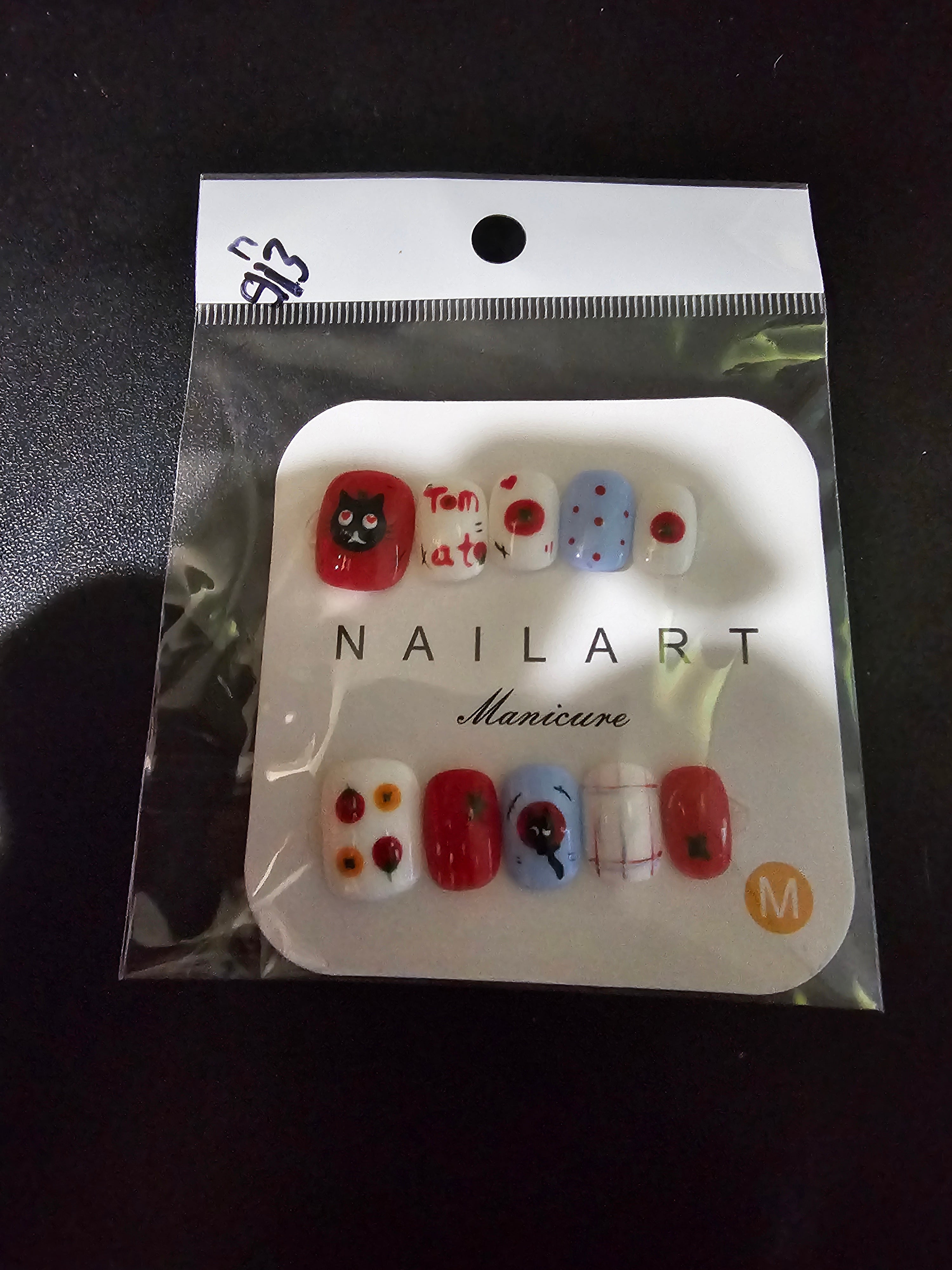 Cat red white blue nails press on